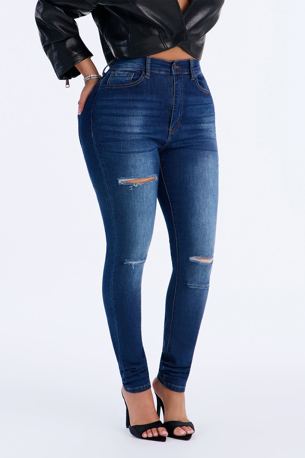 Trisha Ripped High Rise Skinny Jeans - Dark Wash