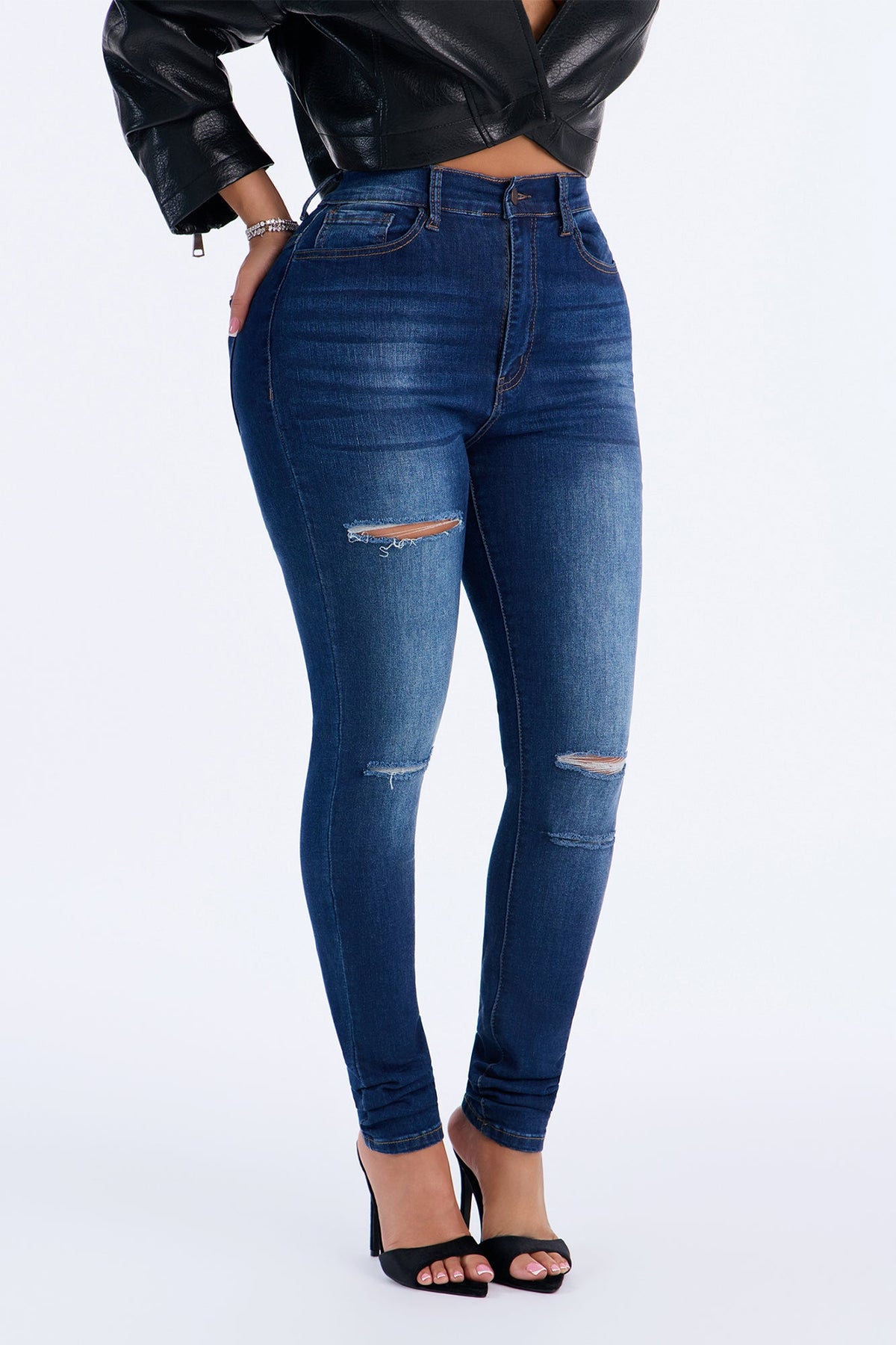 Trisha Ripped High Rise Skinny Jeans - Dark Wash