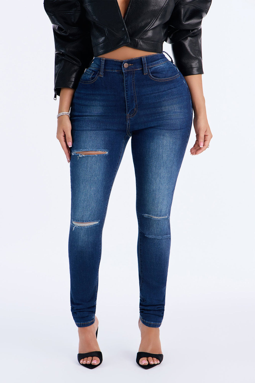 Trisha Ripped High Rise Skinny Jeans - Dark Wash
