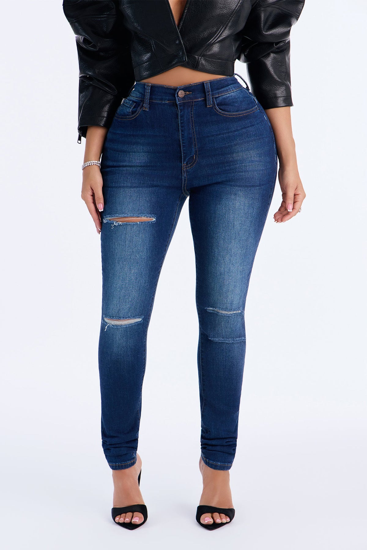 Trisha Ripped High Rise Skinny Jeans - Dark Wash