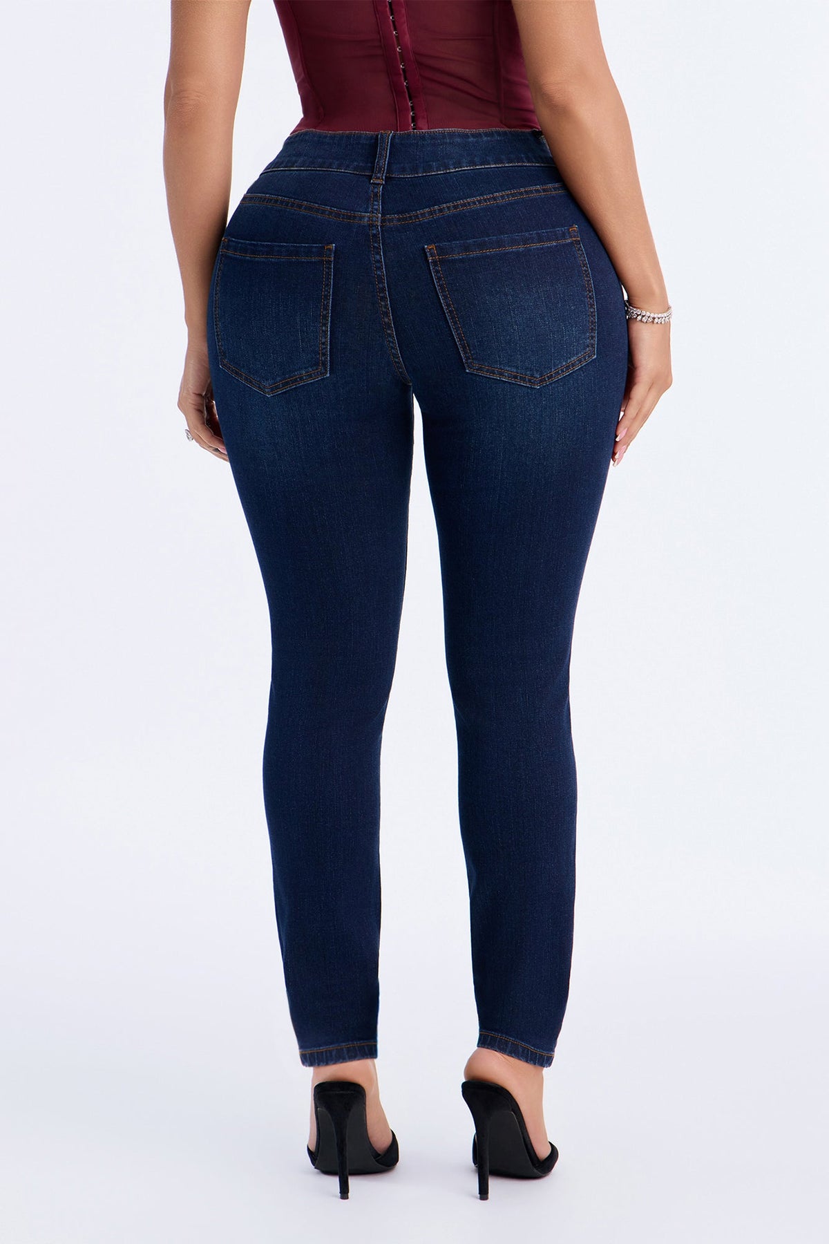 All Night Long Mid Rise Stretch Skinny Jeans - Dark Wash