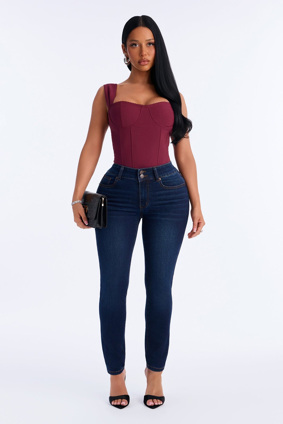 All Night Long Mid Rise Stretch Skinny Jeans - Dark Wash