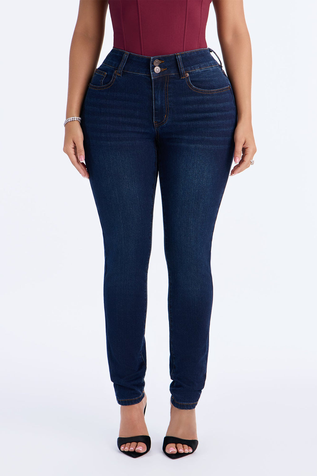 All Night Long Mid Rise Stretch Skinny Jeans - Dark Wash