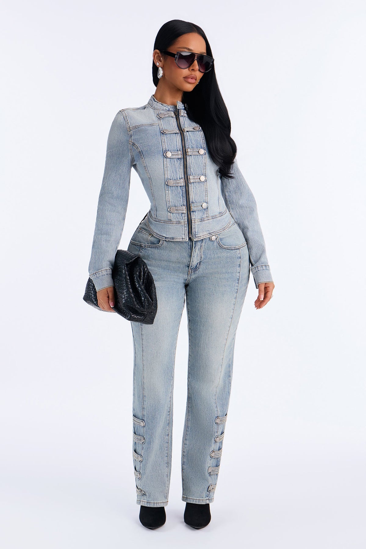 Total Surrender Zip Up Stretch Denim Jacket - Light Wash