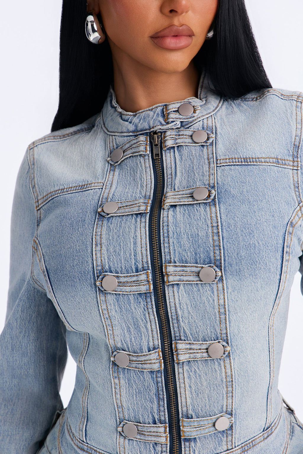 Total Surrender Zip Up Stretch Denim Jacket - Light Wash