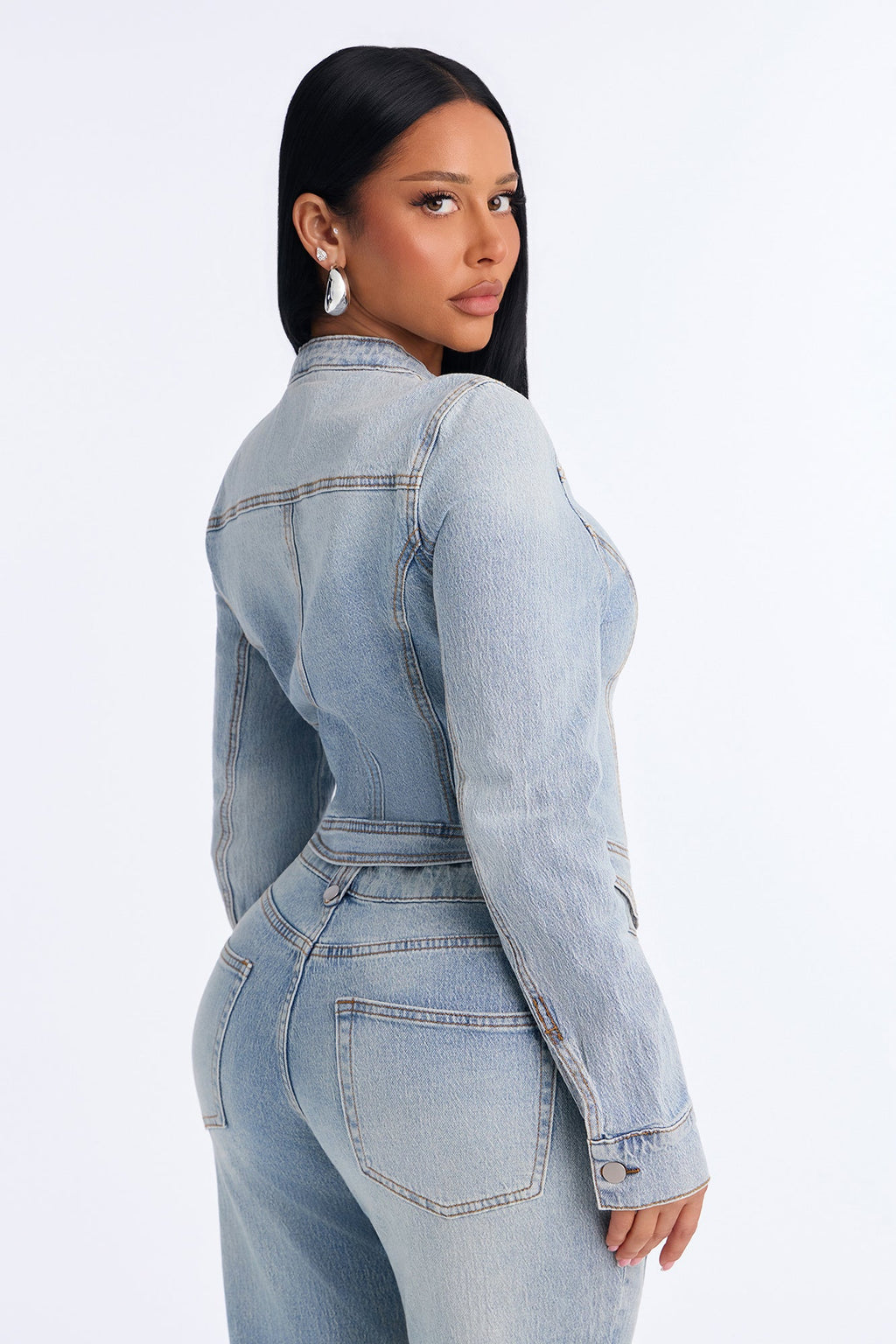Total Surrender Zip Up Stretch Denim Jacket - Light Wash