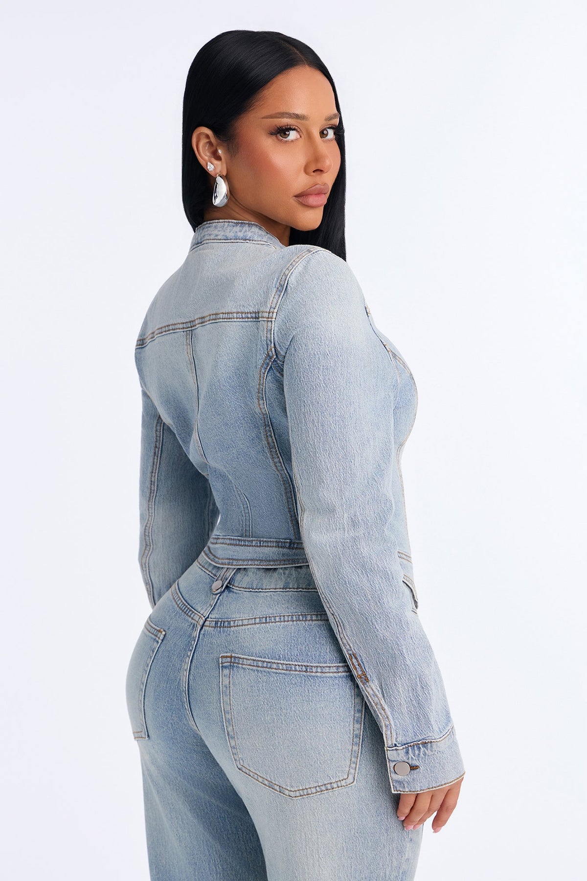 Total Surrender Zip Up Stretch Denim Jacket - Light Wash