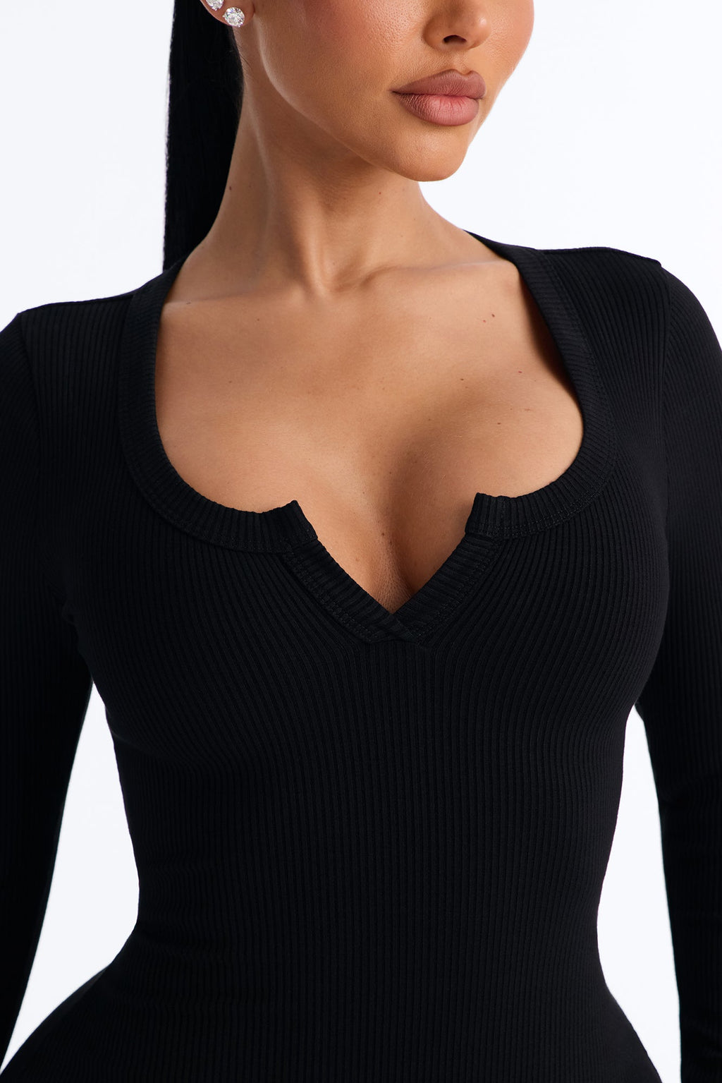 Gia Long Sleeve Snatched Midi Dress - Black