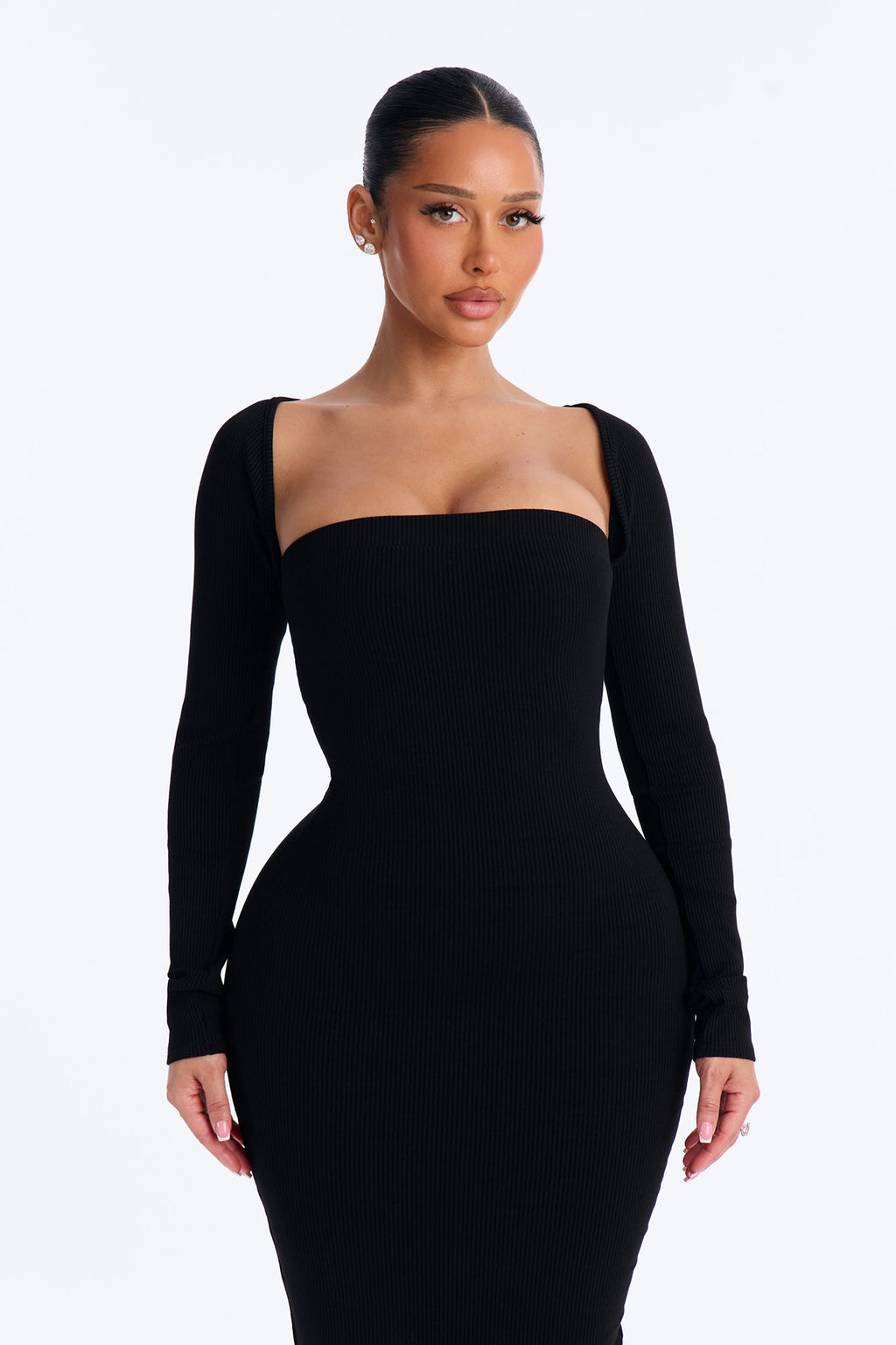 Laila Long Sleeve Snatched Maxi Dress - Black