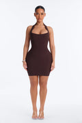 Camila Halter Snatched Mini Dress - Chocolate