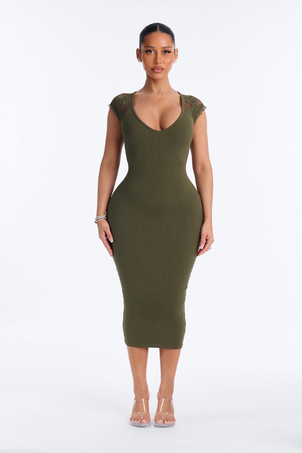 Francesca Sleeveless Snatched Midi Dress - Olive