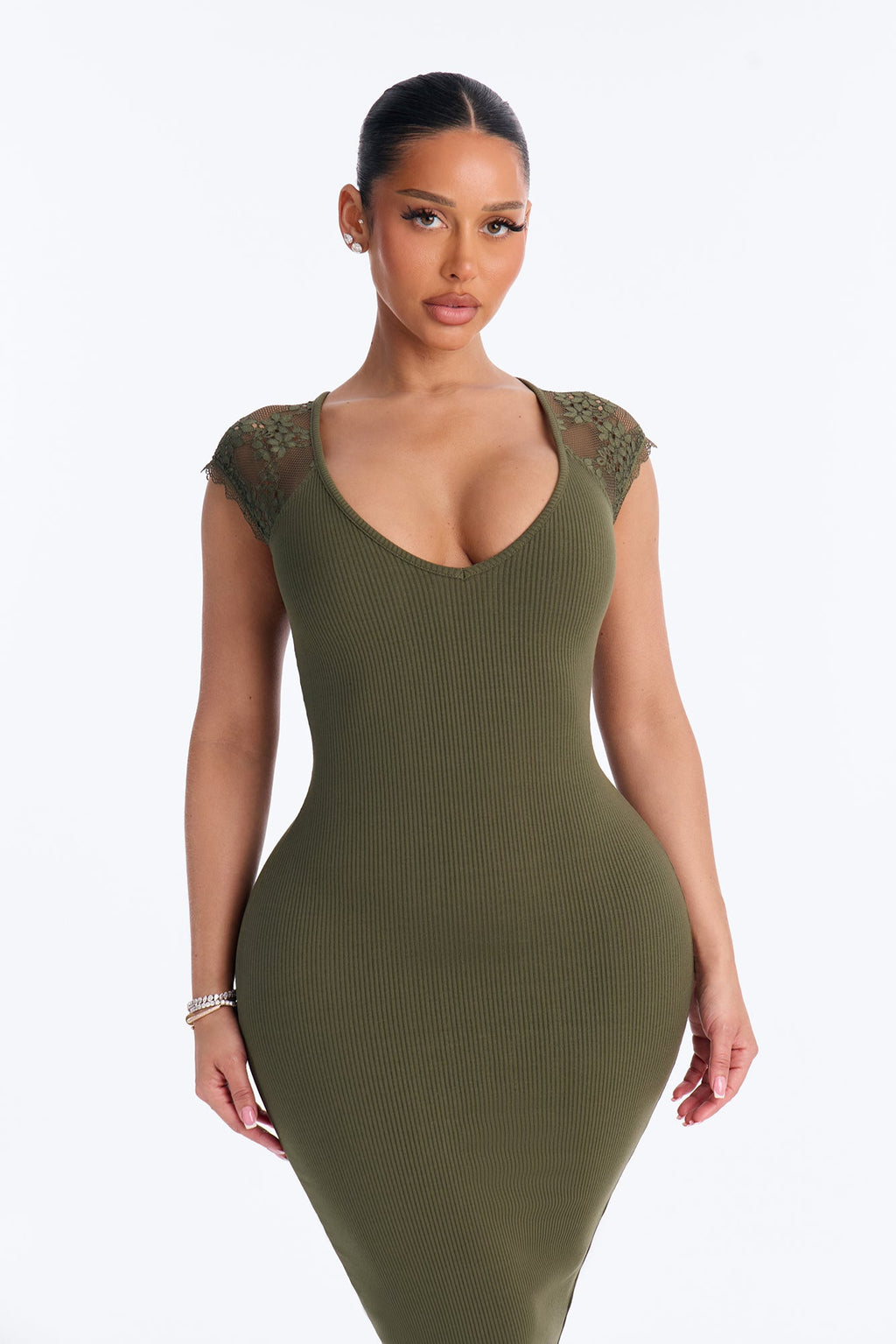 Francesca Sleeveless Snatched Midi Dress - Olive