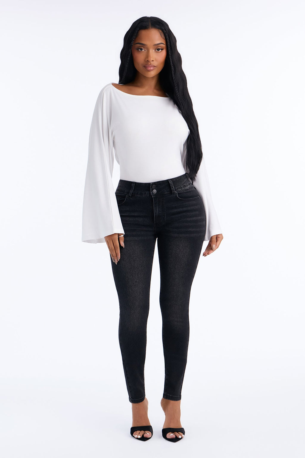 All Night Long Mid Rise Stretch Skinny Jeans - Black Wash