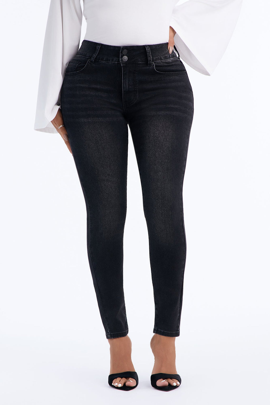 All Night Long Mid Rise Stretch Skinny Jeans - Black Wash