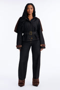 Isolde Plaid Cuffed Straight Leg Jeans - Black