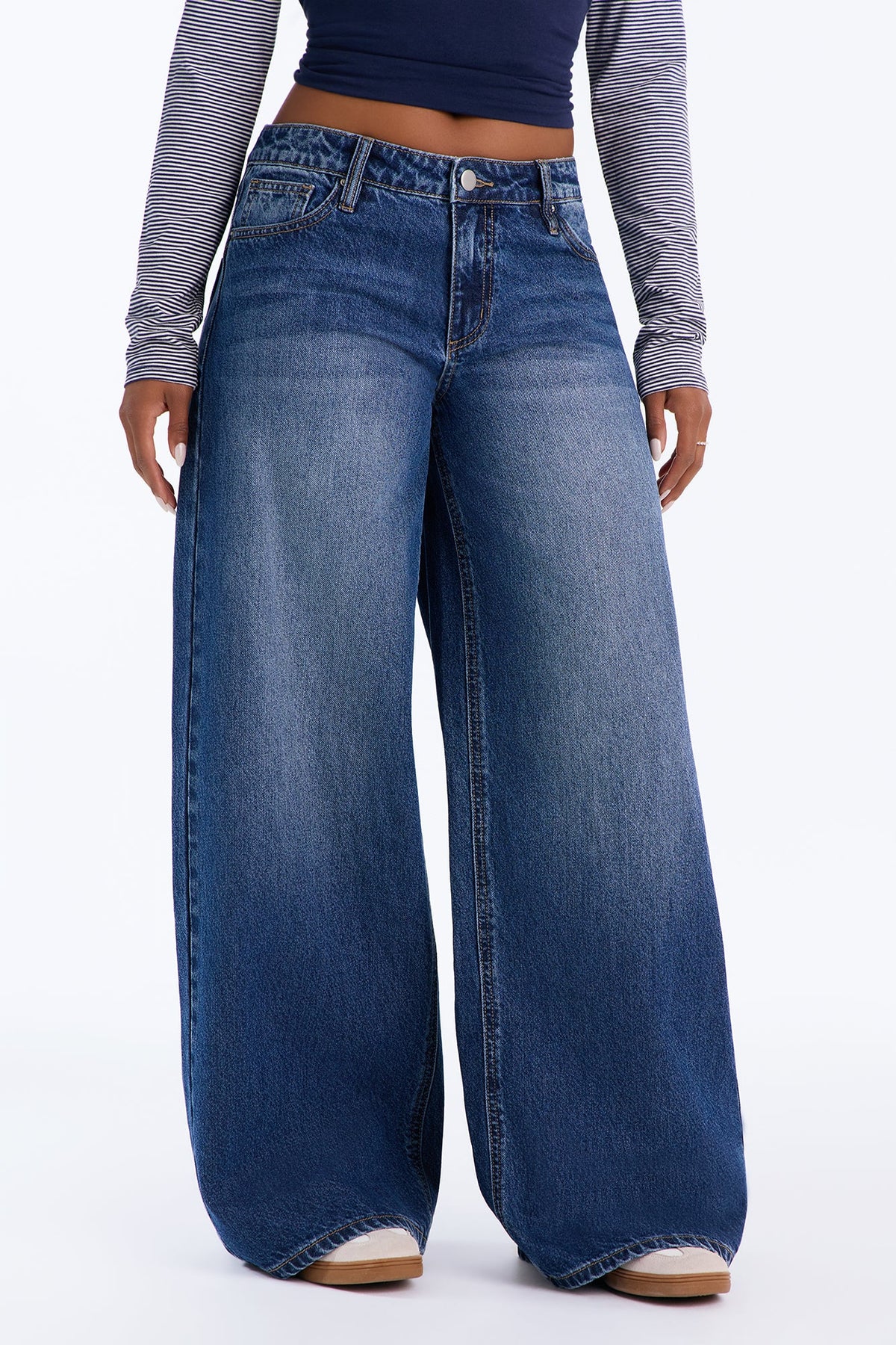 City Of Angels Dropped Waist Wide Leg Jeans - Dark Wash