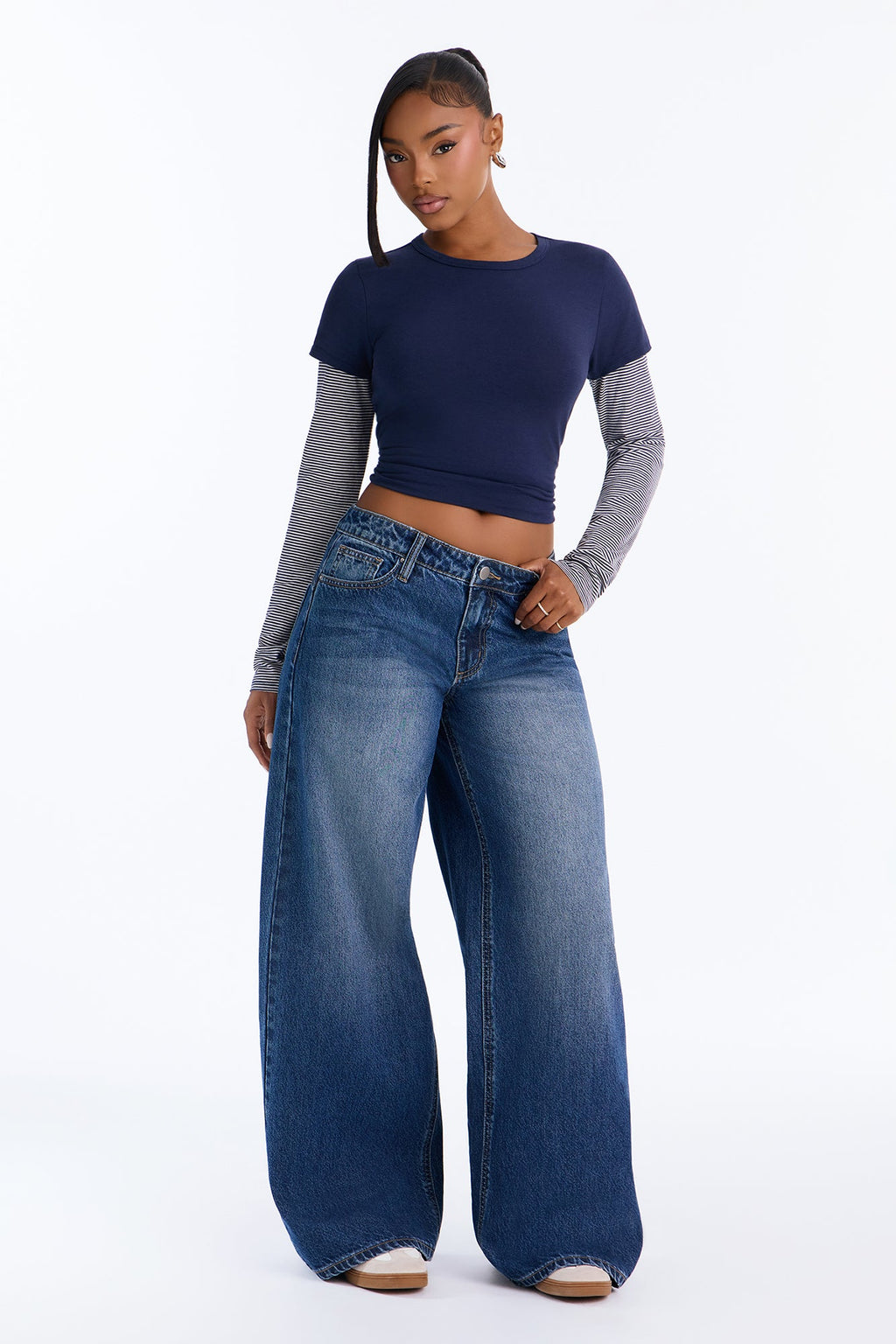 City Of Angels Dropped Waist Wide Leg Jeans - Dark Wash