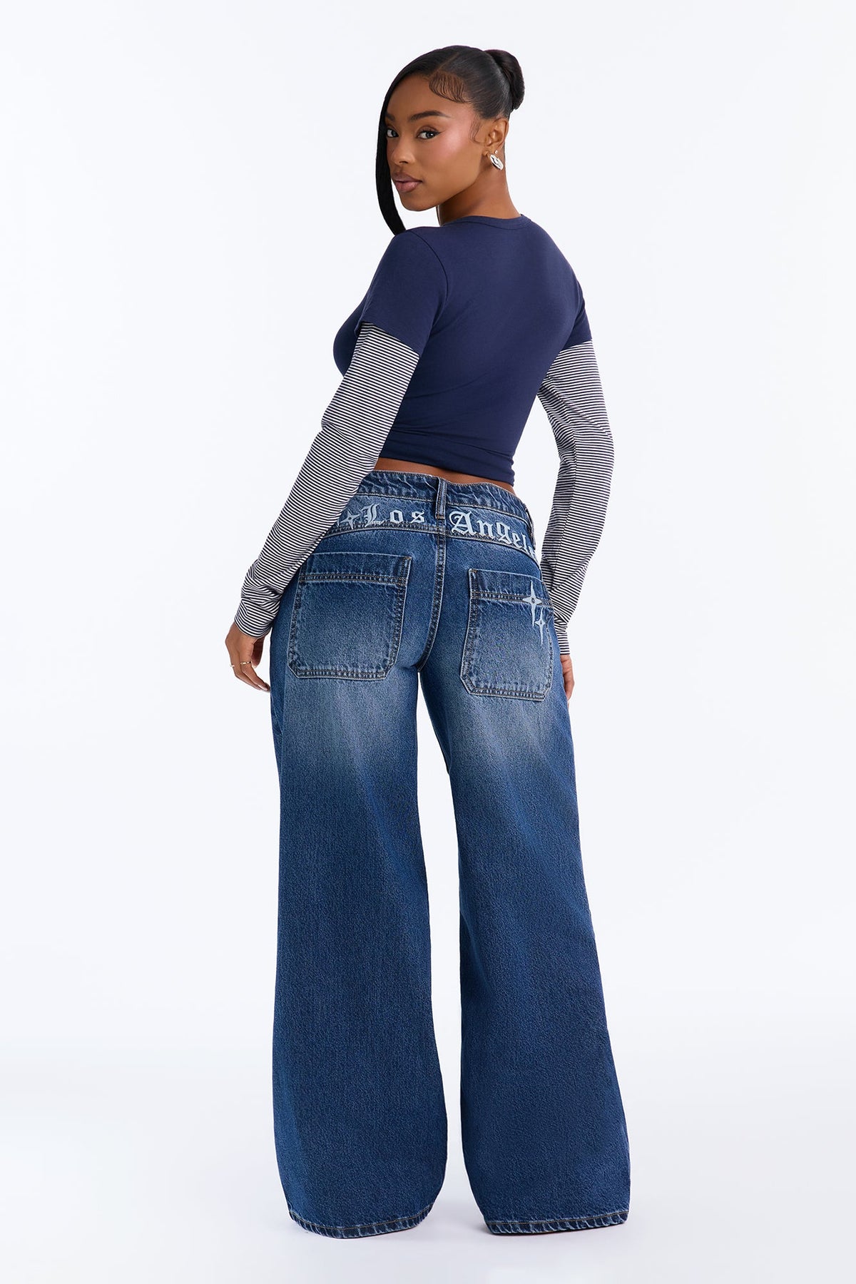 City Of Angels Dropped Waist Wide Leg Jeans - Dark Wash