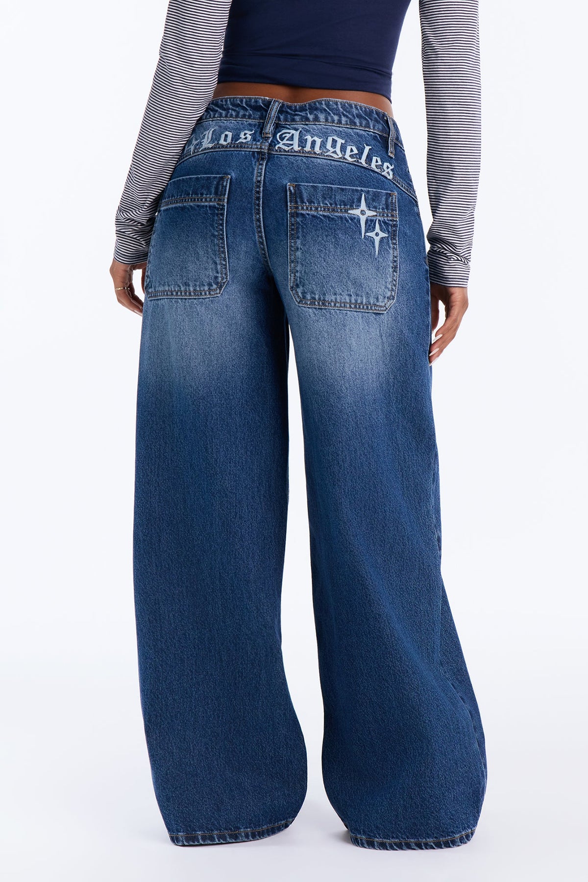 City Of Angels Dropped Waist Wide Leg Jeans - Dark Wash