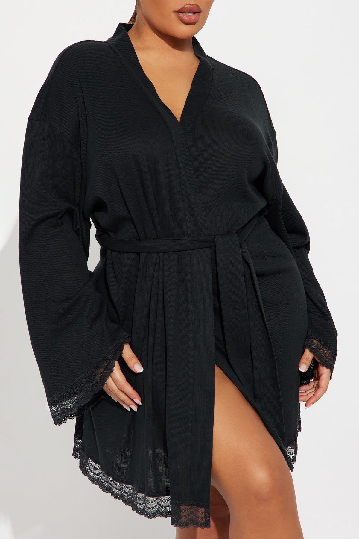 Midnight Moods Cotton Ribbed PJ Robe - Black