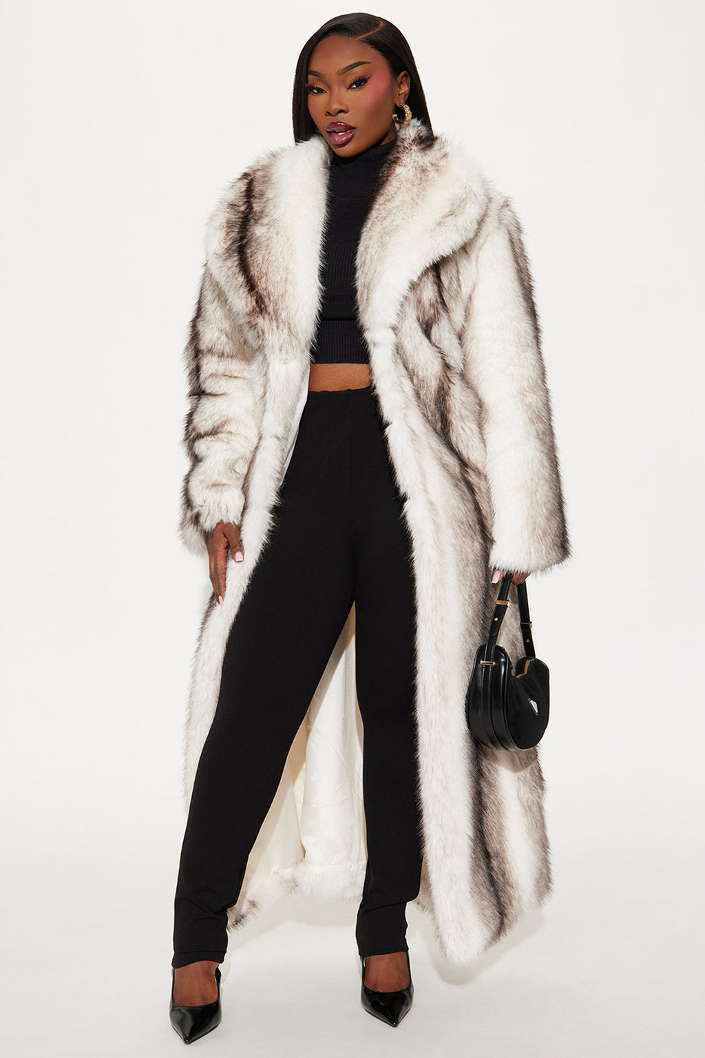 Bellatrix Two Tone Long Faux Fur Coat - Beige
