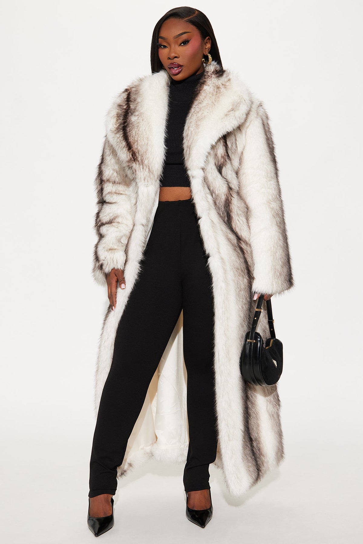 Bellatrix Two Tone Long Faux Fur Coat - Beige