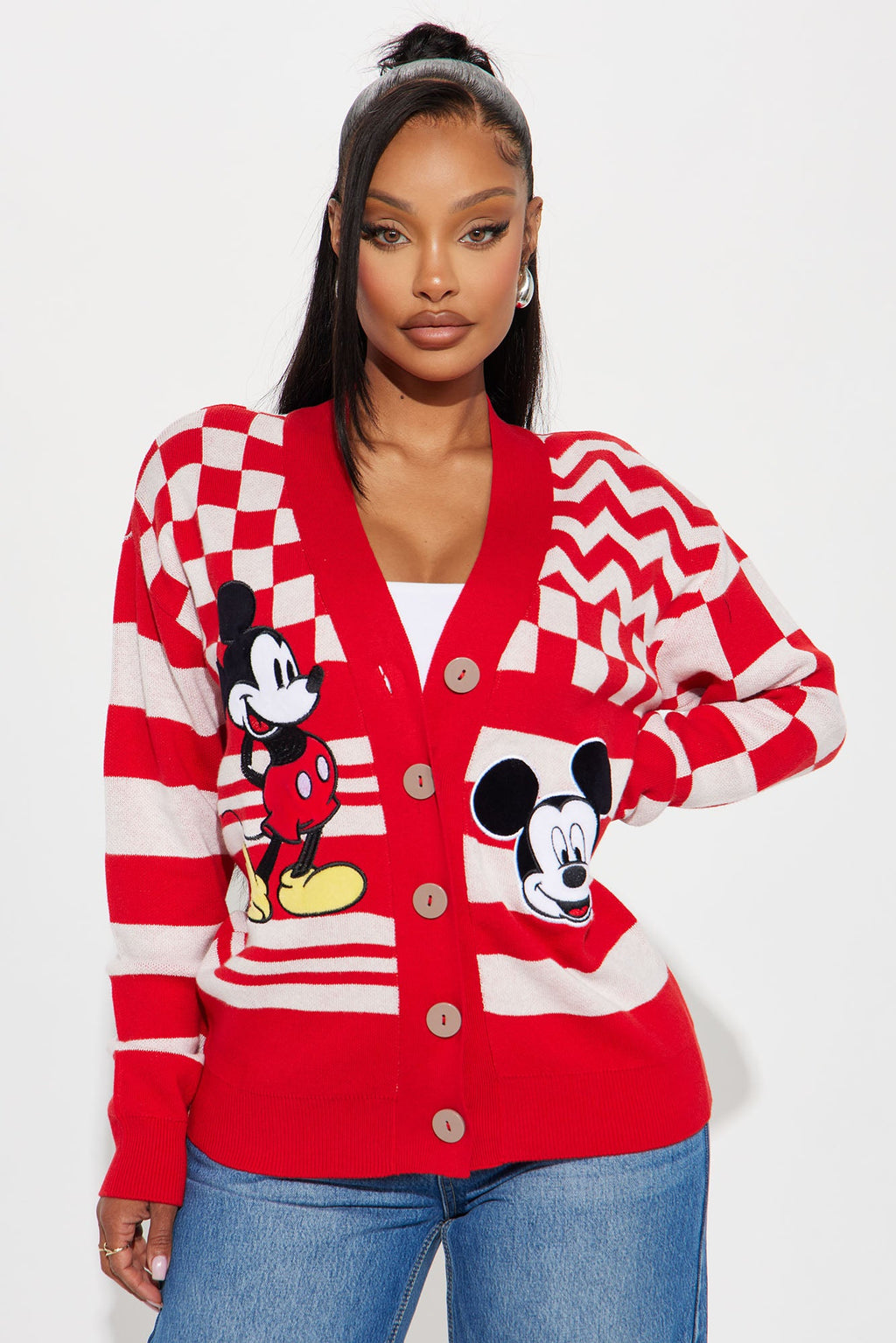 Mickey Mouse Printed Cardigan - Red/combo