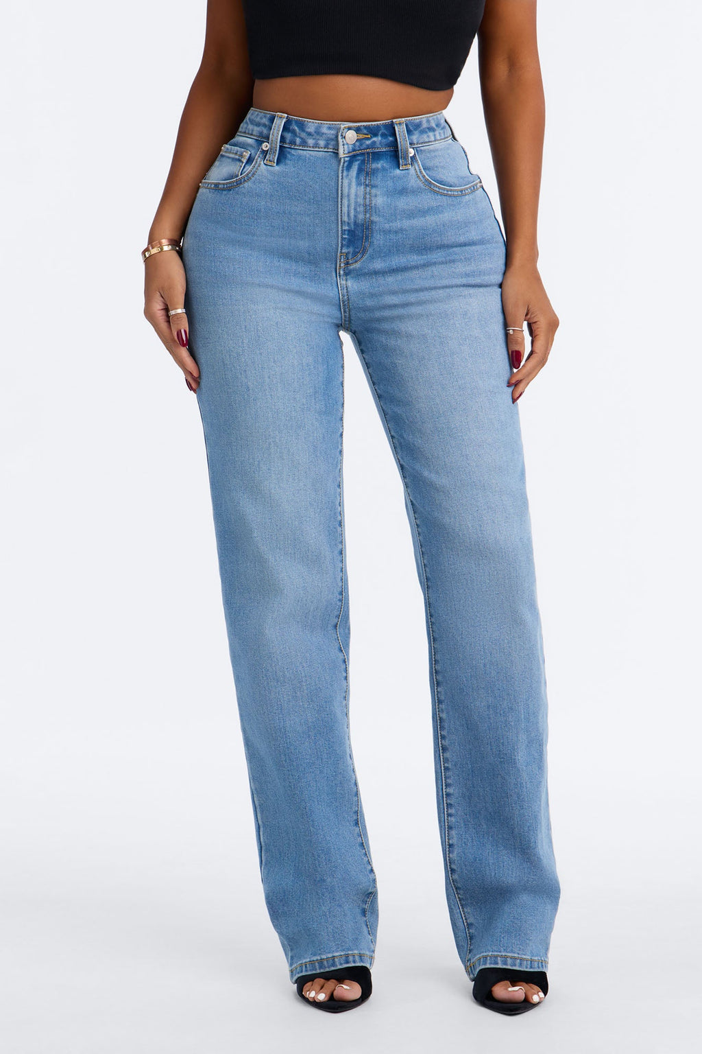 Top Tier Classic High Rise Straight Leg Jeans - Medium Wash