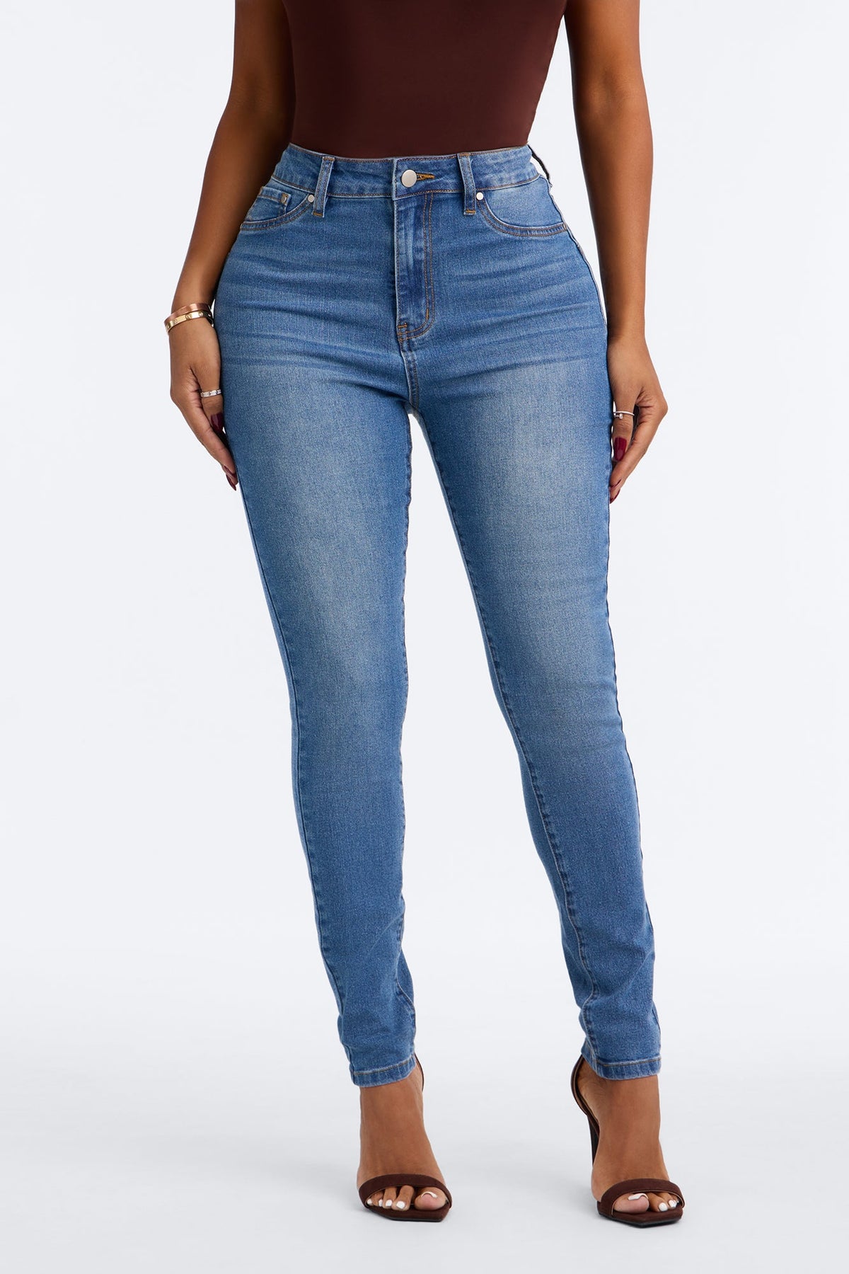 Never Sorry Booty Lifter High Rise Skinny Jeans - Medium Wash