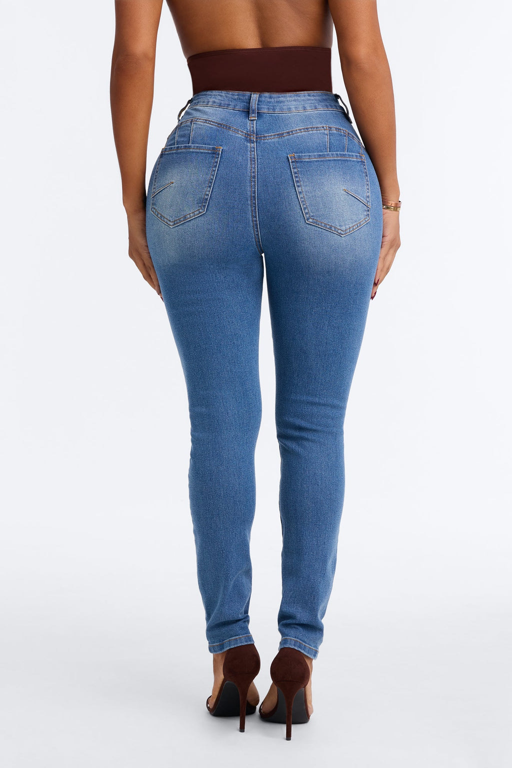 Never Sorry Booty Lifter High Rise Skinny Jeans - Medium Wash