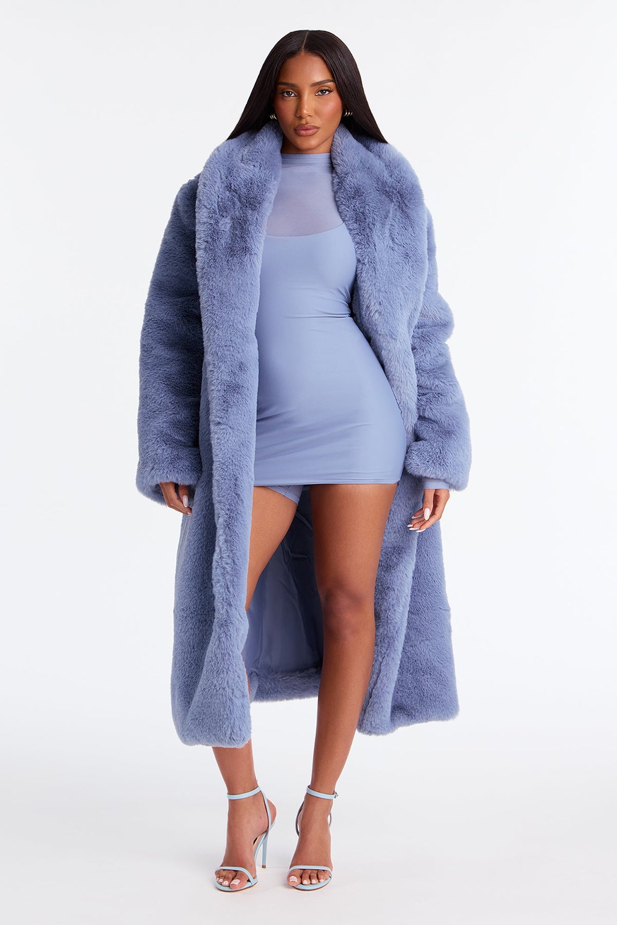 Mari Faux Fur Coat - Slate Blue