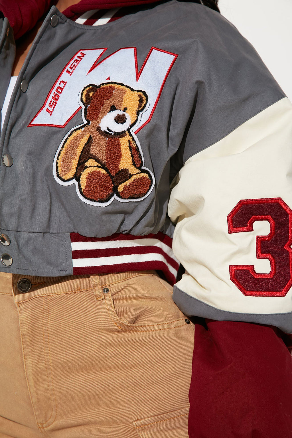 Cali Teddy Bomber Jacket - Grey/Combo