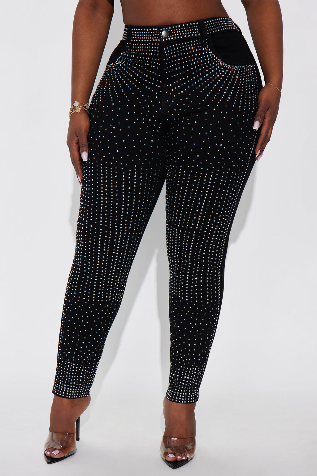 Touch Of Glitz High Rise Embellished Skinny Jeans - Black