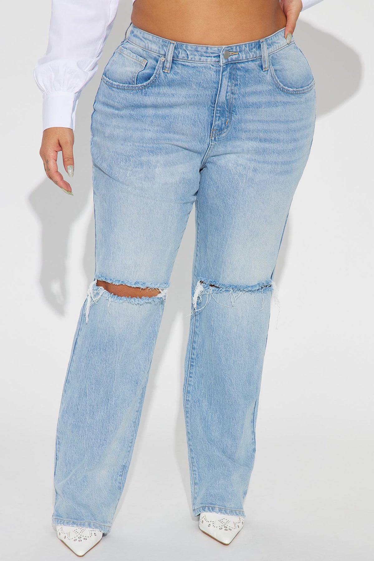 Playing Games Ripped Straight Leg Jeans - Medium Wash