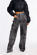 Valencia Jacquard Straight Leg Jeans - Black