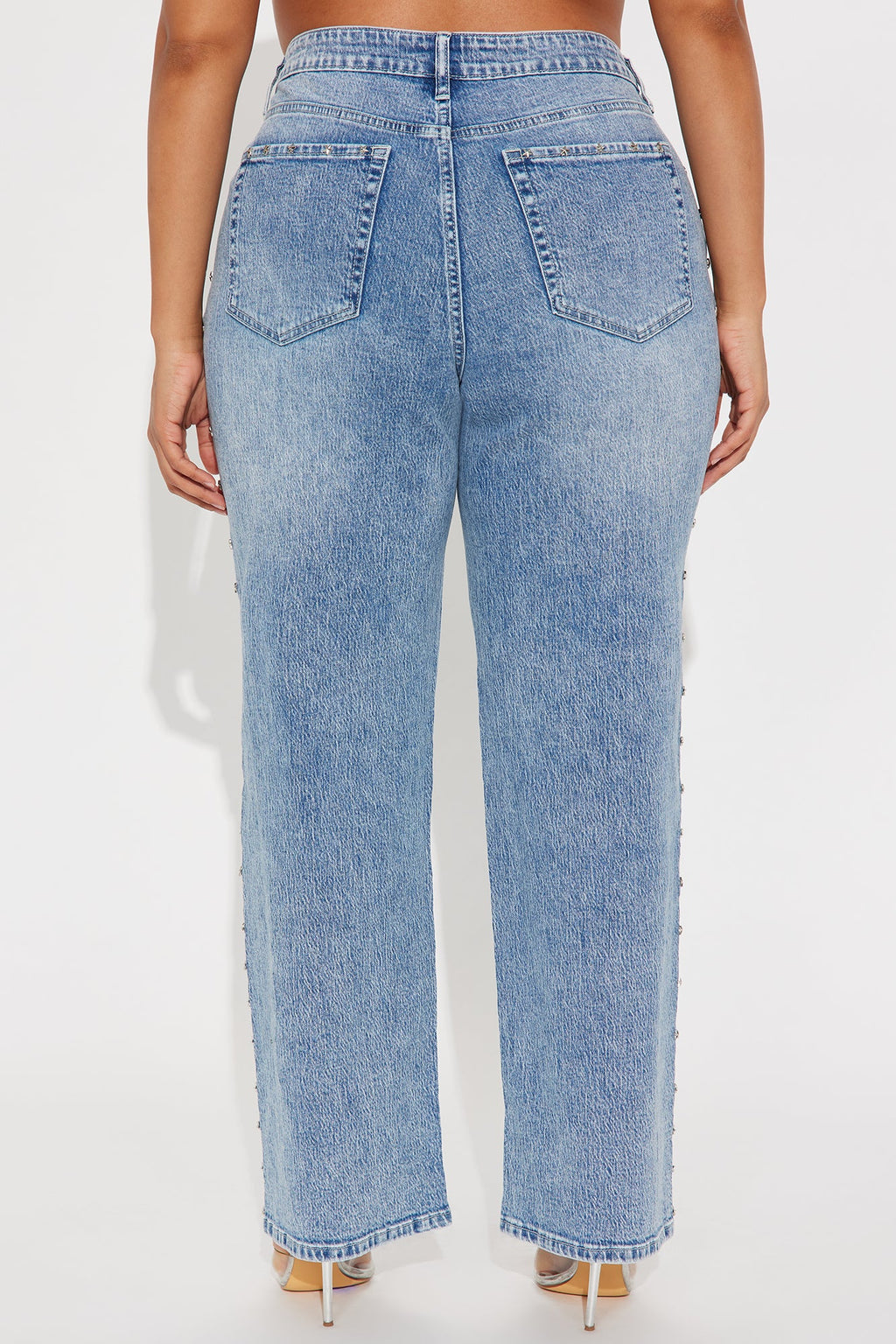 Shining Star Embellished Straight Leg Jeans - Medium Wash