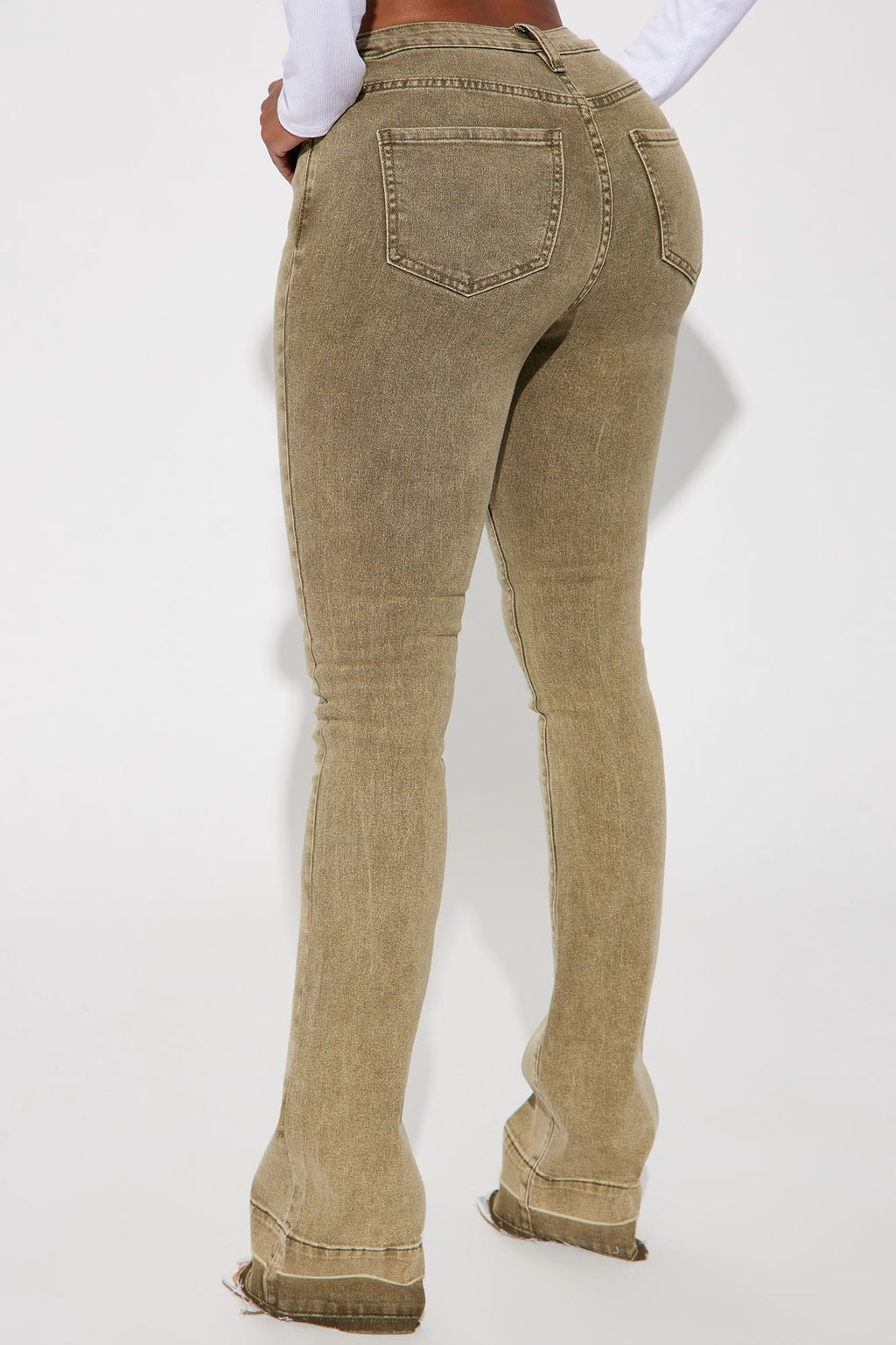Verdant High Rise Stretch Flare Jeans - Olive