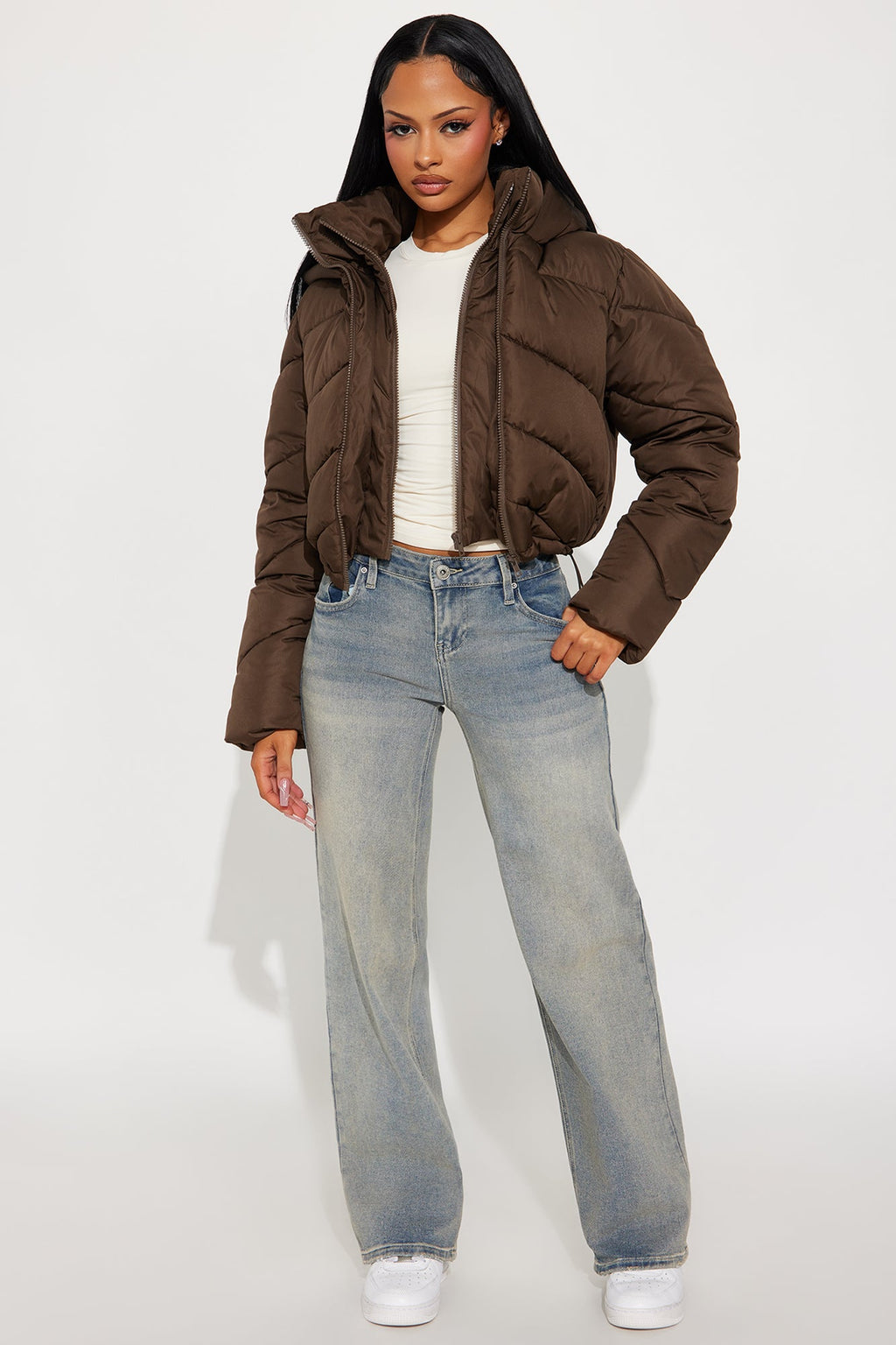 Pippa Cropped Layered Puffer Jacket - Brown
