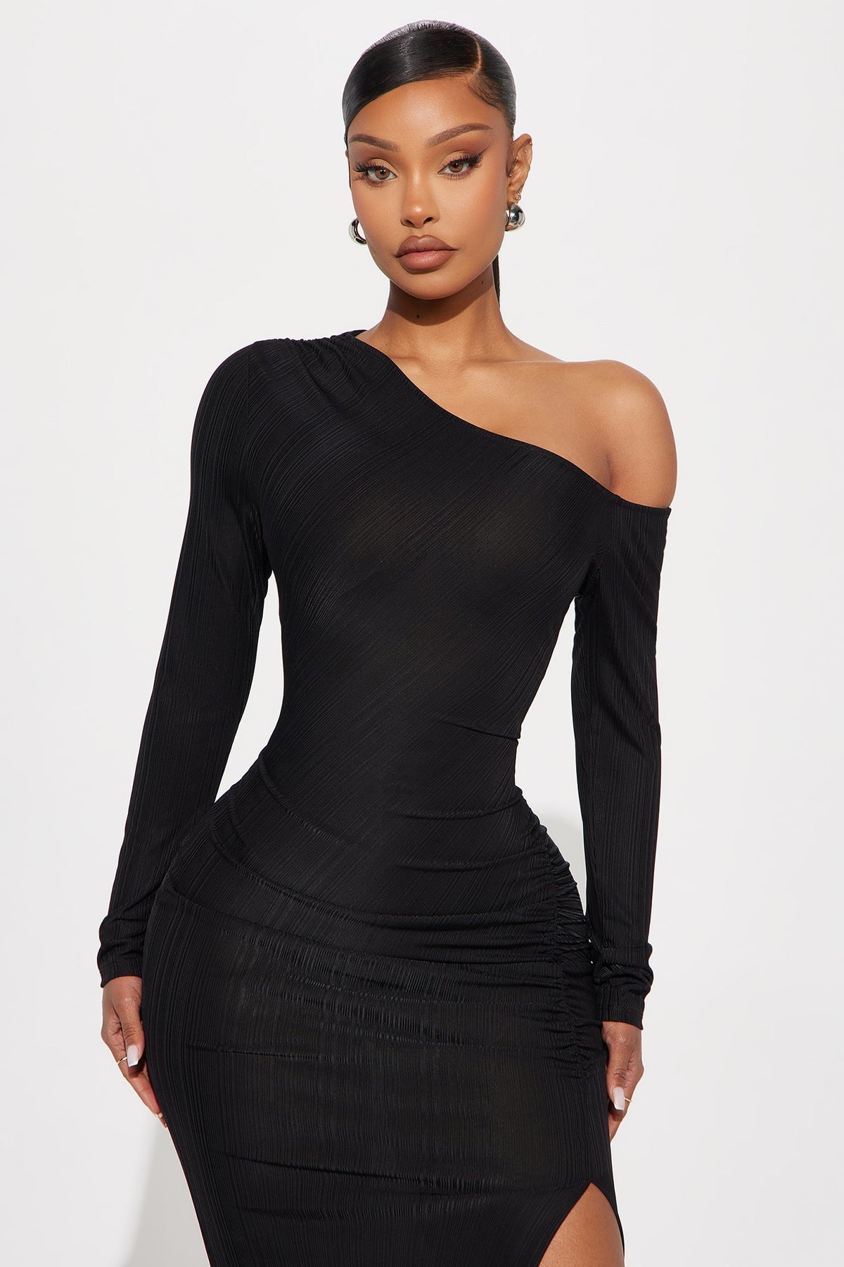 Lucia One Shoulder Midi Dress - Black