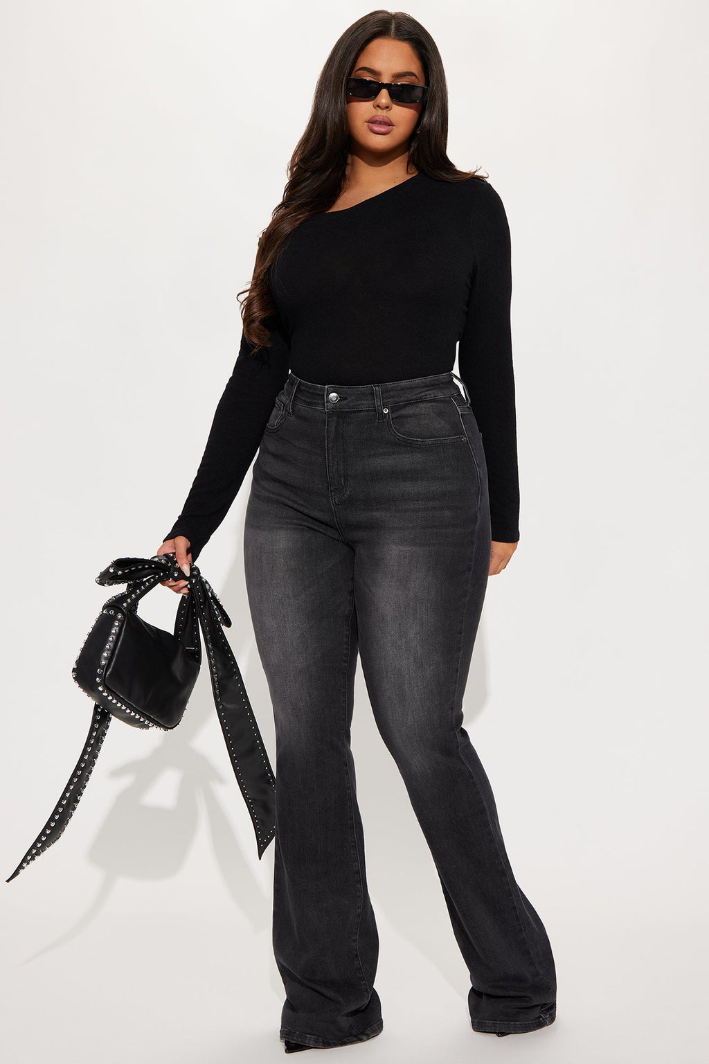 Tall Instant BBL Padded Stretch Sculpting Flare Jeans - Black Wash