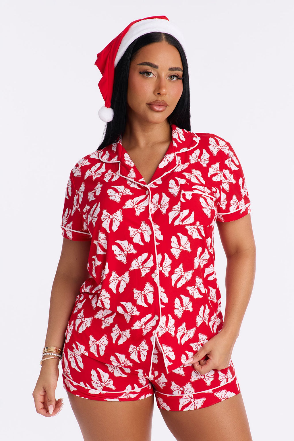 Christmas Present 3 Piece PJ Short Set - Red/White