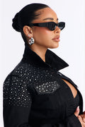Two-Step Embellished Stretch Denim Jacket - Black Wash