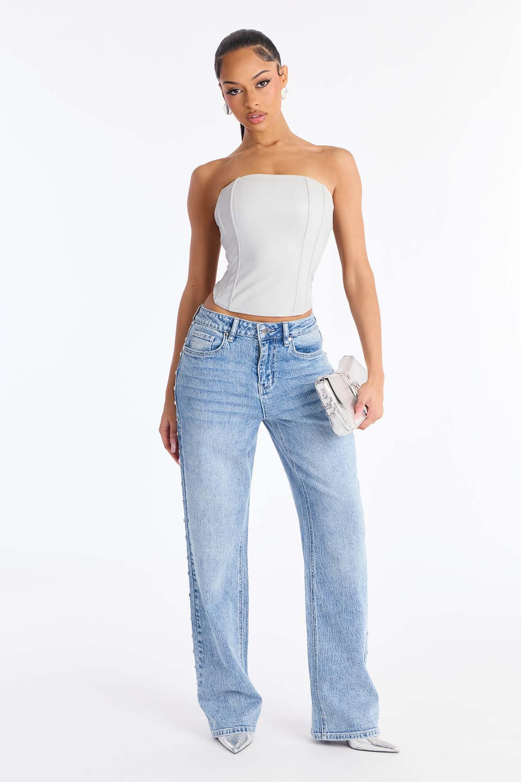 Shining Star Embellished Straight Leg Jeans - Medium Wash
