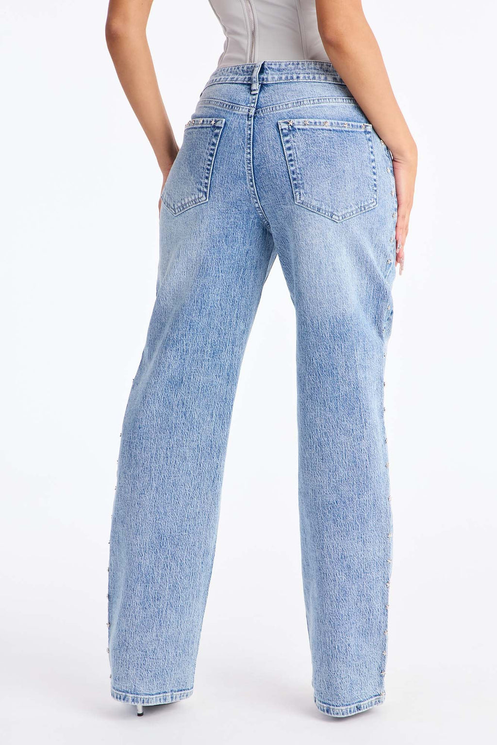 Shining Star Embellished Straight Leg Jeans - Medium Wash