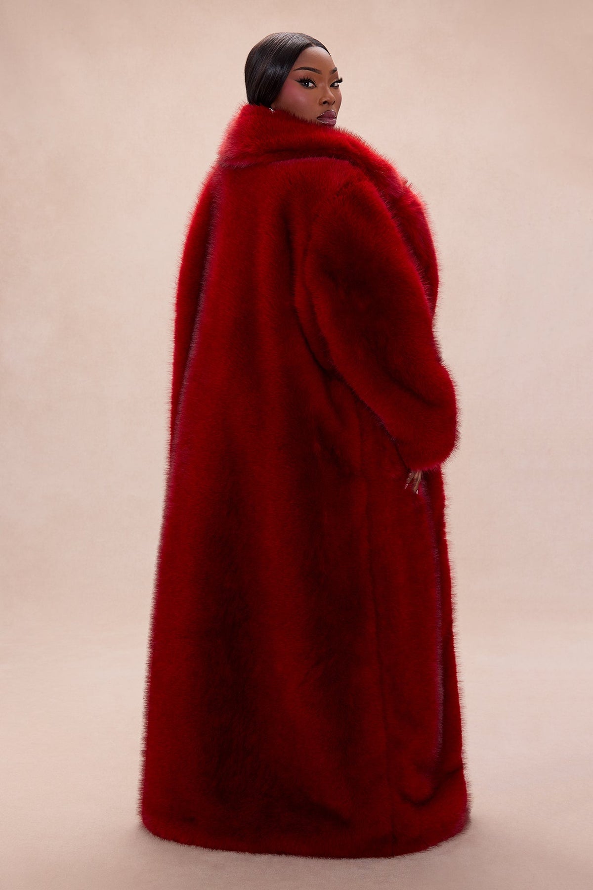 Rebel Hearts Faux Fur Coat - Red
