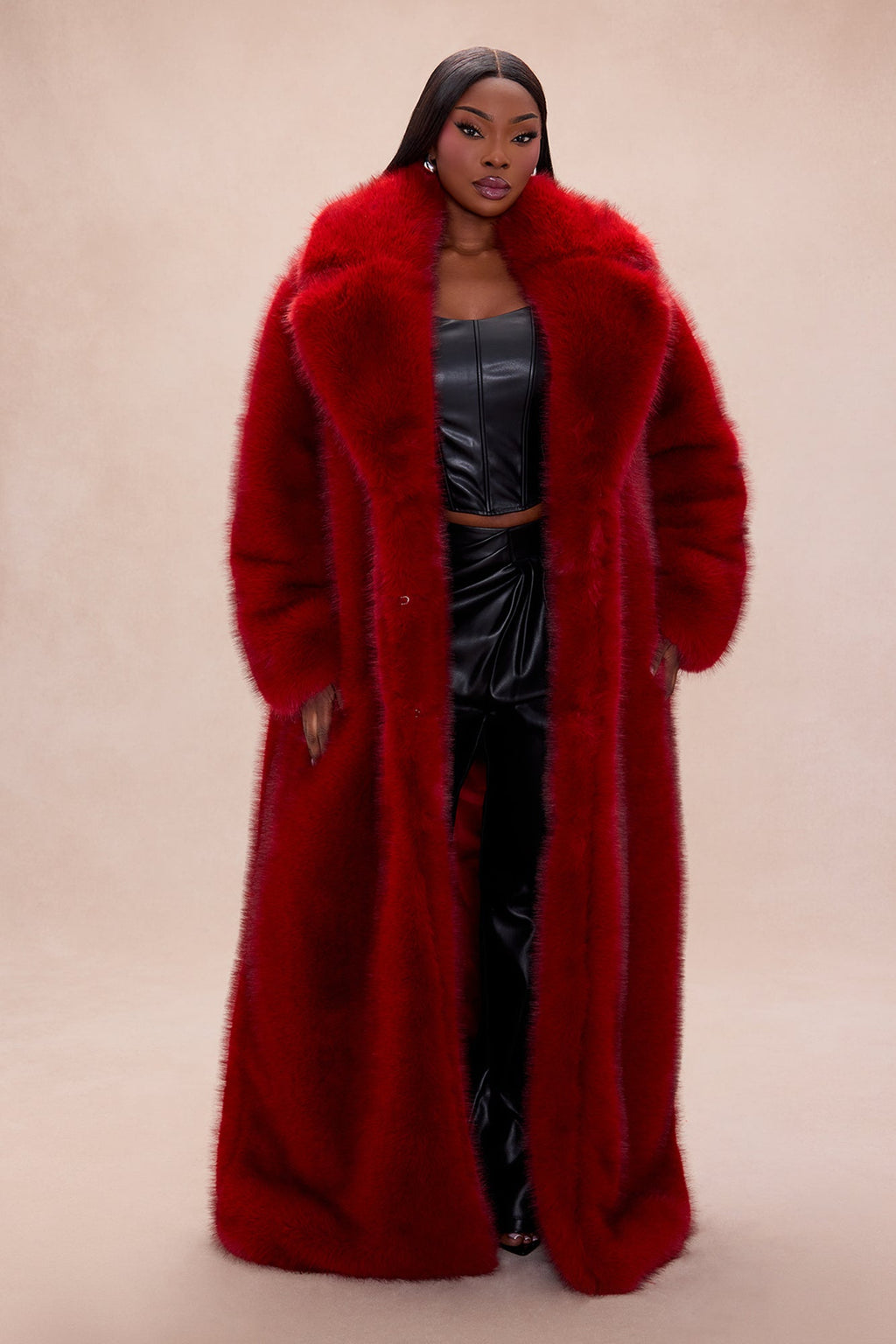 Rebel Hearts Faux Fur Coat - Red