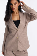 Biggest Accomplishment Houndstooth Single Breasted Blazer - Brown/combo