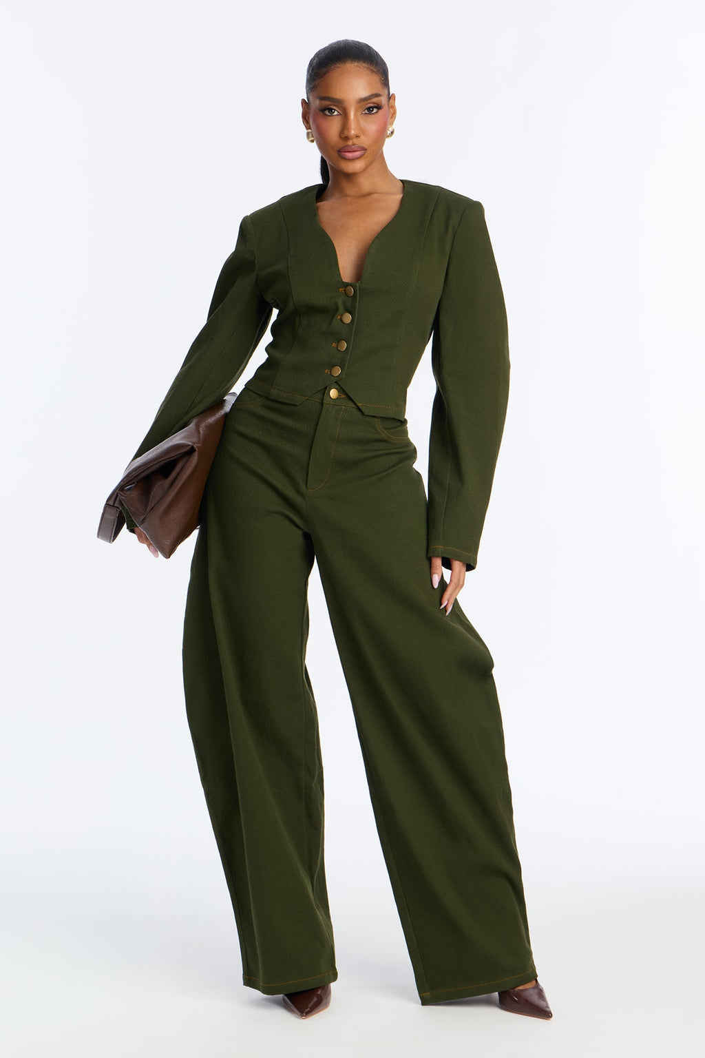 Cecilly Twill Barrel Pant Set - Green