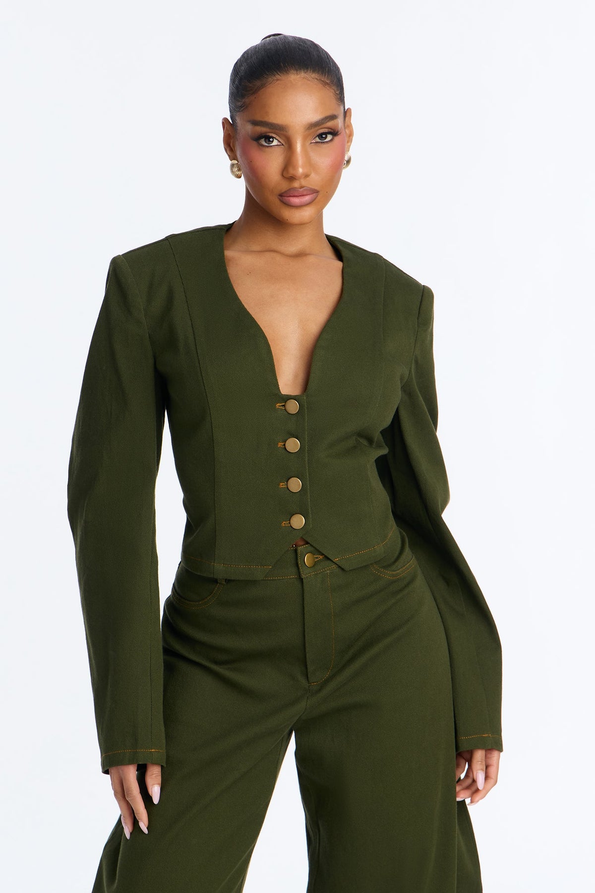 Cecilly Twill Barrel Pant Set - Green