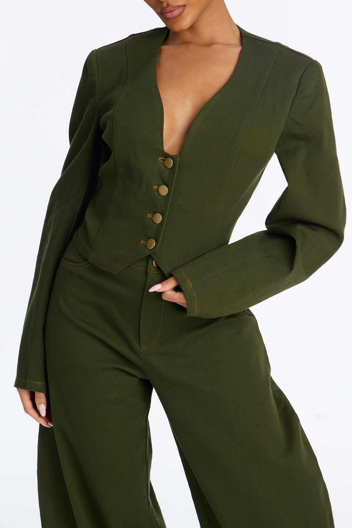 Cecilly Twill Barrel Pant Set - Green